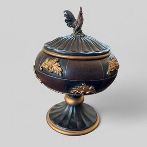 VTG TRINKET URN LIDDED PEDESTAL CUP With ROOSTER 8.5" Tall